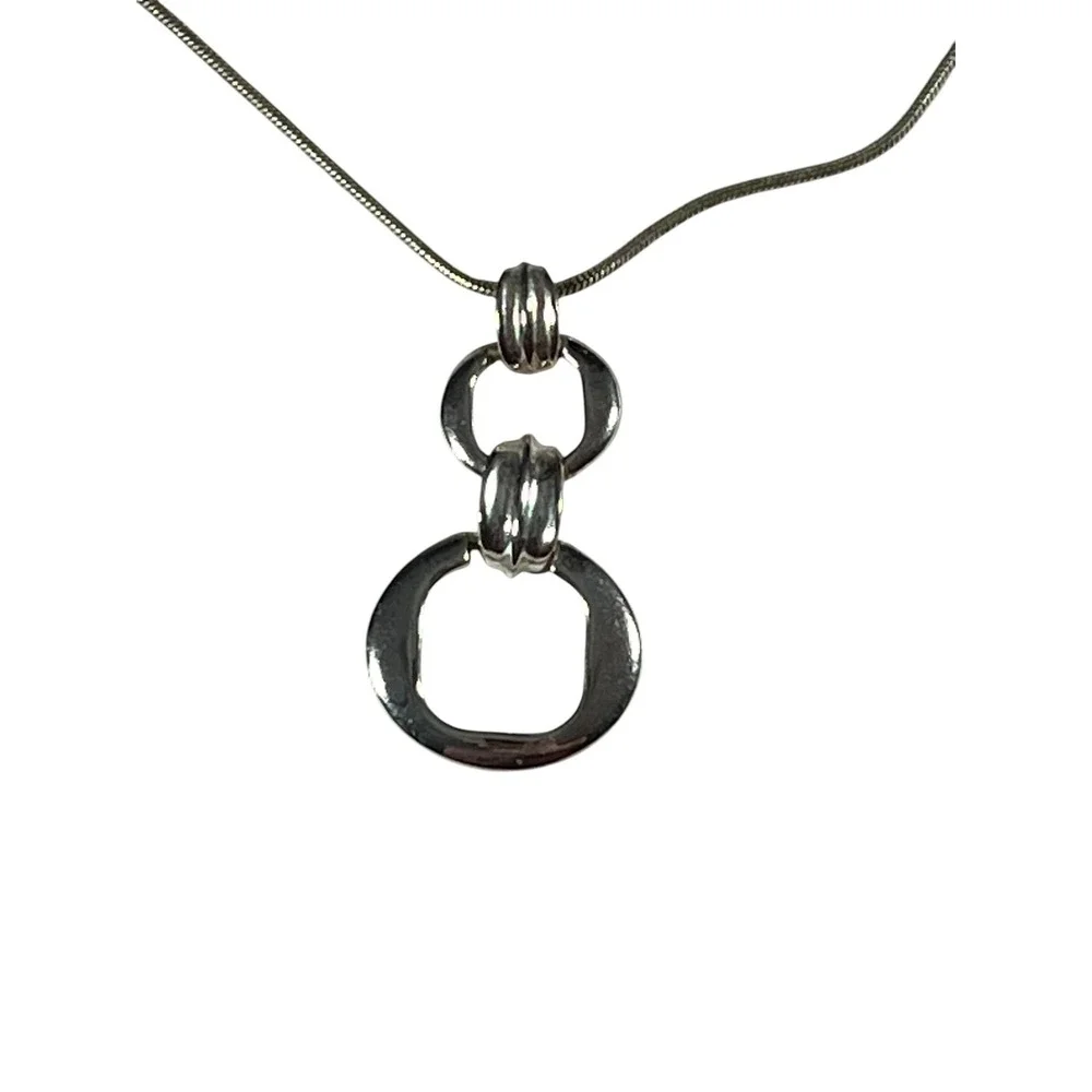 Trifari Silver Tone Textured Pendant Snake Chain Necklace